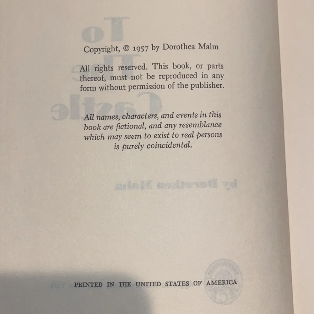 TO THE CASTLE By Malm, Dorothea Vintage 1957 Hardcover Book Club Book EVC